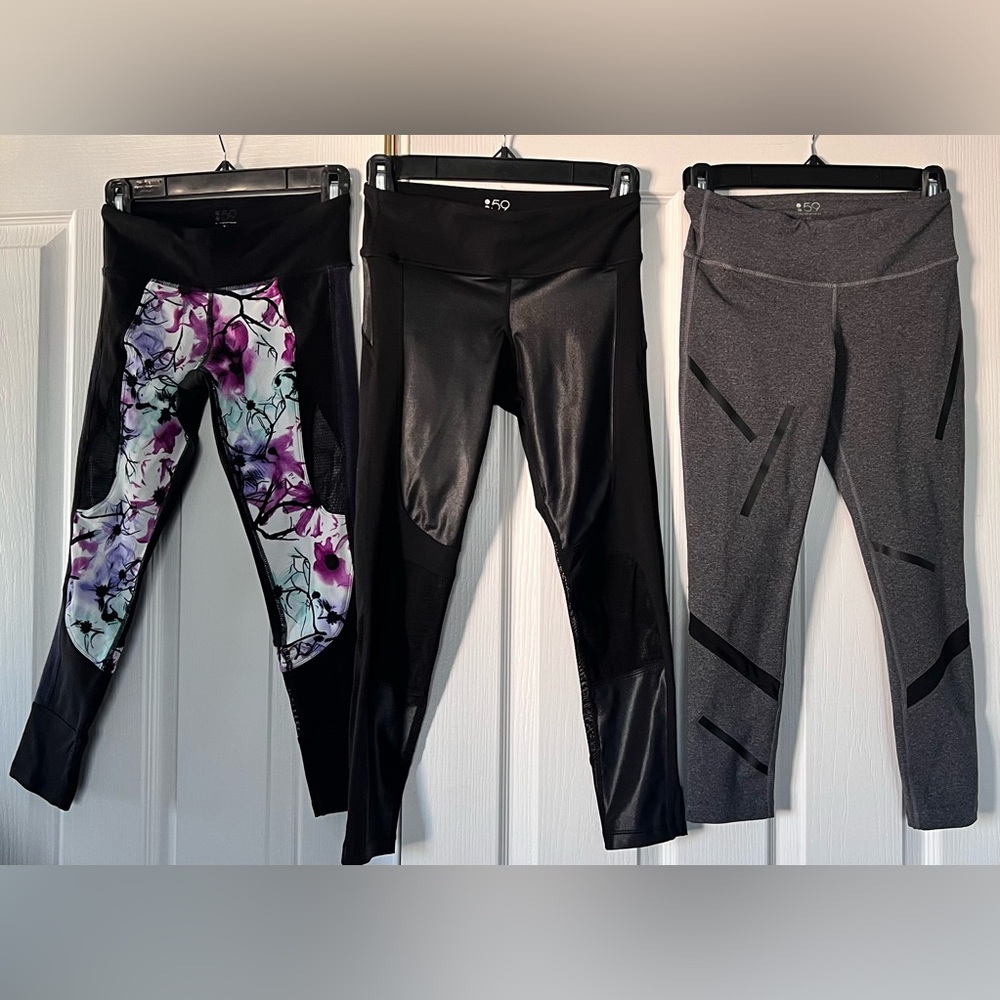 Splits59 Women's Active Leggings Trio — Black, Gray, Floral Purple